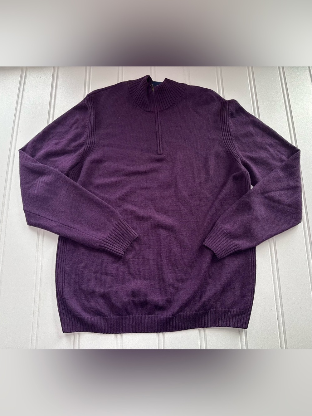 Faconnable Men's 1/4 Zip Sweater Large Purple 100% Wool Mock Neck Pullover